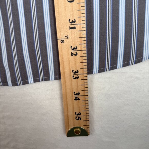 Pronto Uomo Non-Iron Button Up Shirt Mens Large Dark Navy Striped Long Sleeve - Picture 5 of 6